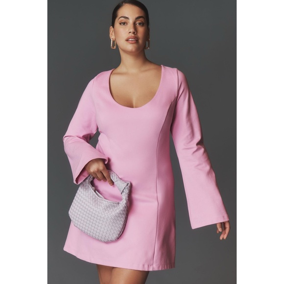 NWT Anthropologie Maeve Long-Sleeve Scoop-Neck Mini Dress in Pink - Picture 4 of 9